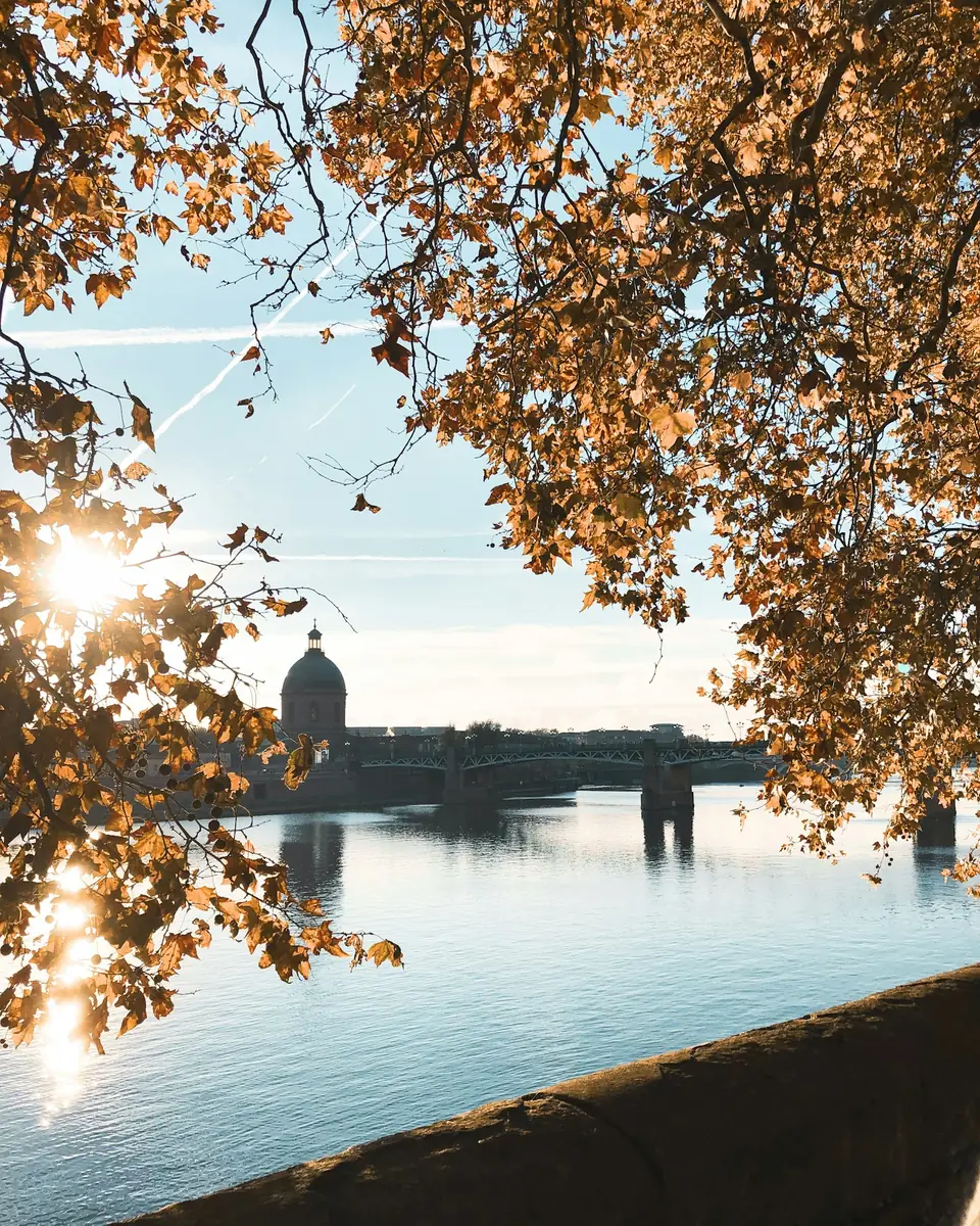 Les quais de la Garonne à Toulouse en automne, sous les feuilles dorées
